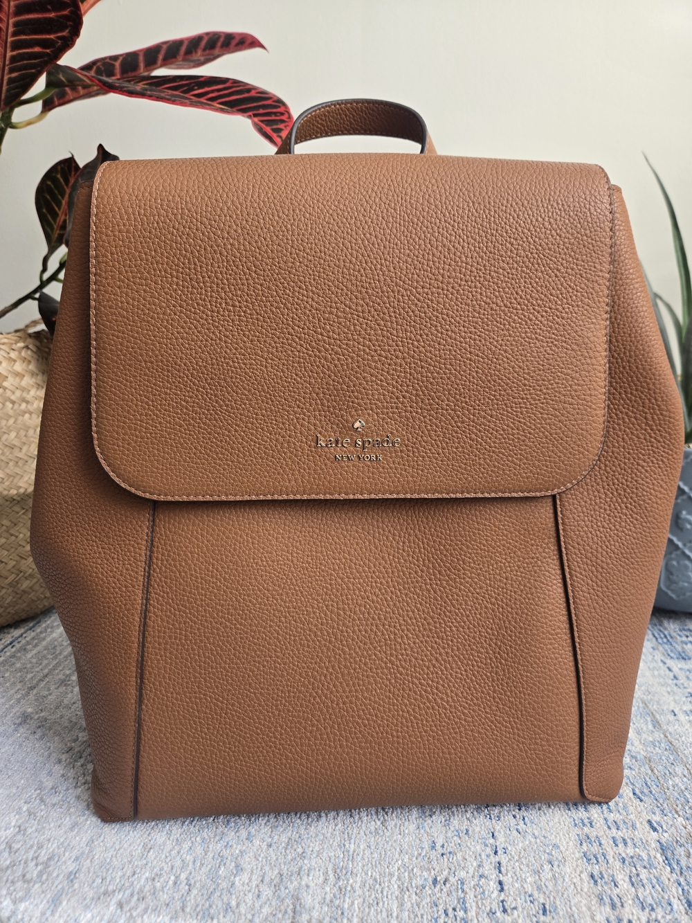 kate spade Brown Leather Backpack with Gold Logo